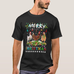 Merry KerstChicken Shirt Santa Hat Lights Xma