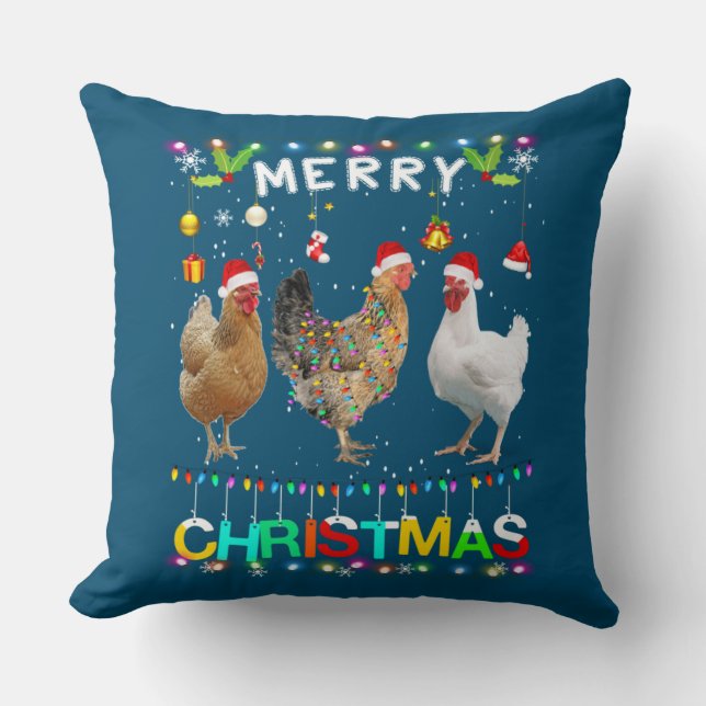 Merry KerstChicken Shirt Santa Hat Lights Xma Kussen (Voorkant)