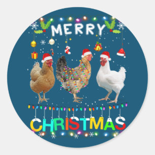 Merry KerstChicken Shirt Santa Hat Lights Xma Ronde Sticker