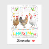 Merry KerstChicken Shirt Santa Hat Lights Xma Sticker (Vel)