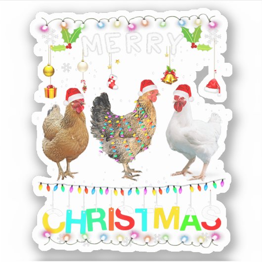 Merry KerstChicken Shirt Santa Hat Lights Xma Sticker (Voorkant)