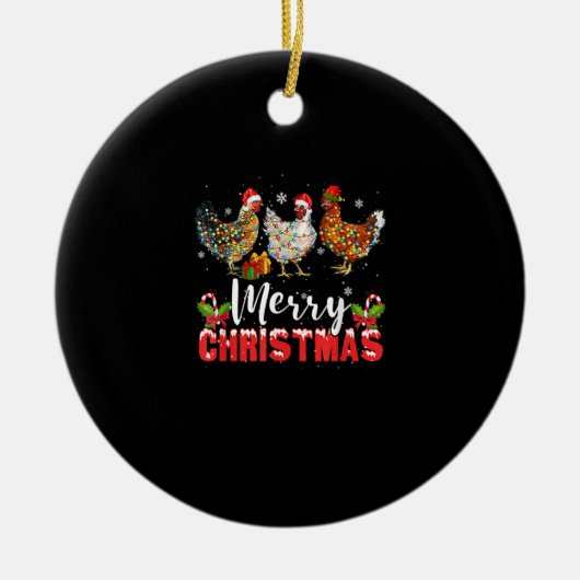 Merry KerstChicken Shirten Funny Santa Hat Lig Keramisch Ornament (Voorkant)