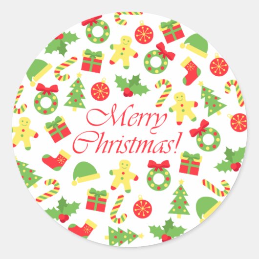 Merry kerstcirkel patroon ronde sticker (Voorkant)