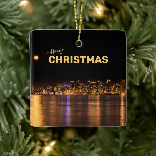 Merry KerstCity Skyline Black & Gold San Diego Keramisch Ornament (Boom)
