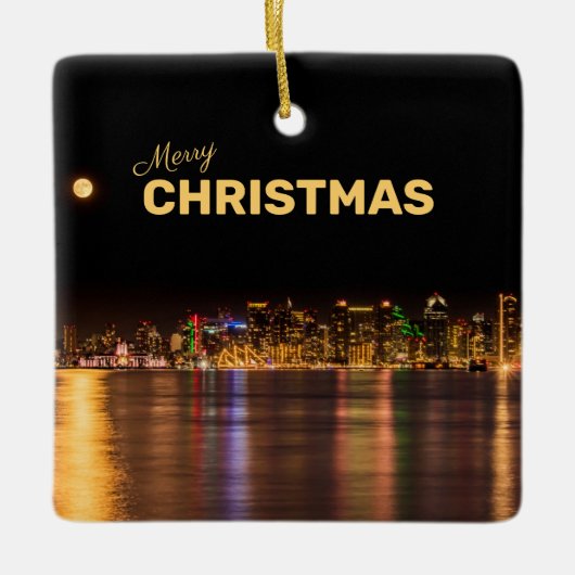 Merry KerstCity Skyline Black & Gold San Diego Keramisch Ornament (Voorkant)