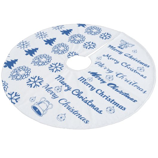 Merry Kerstcollage Blue Fleece Kerstboom Rok (Gekanteld)