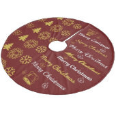 Merry Kerstcollage Donkerrood Gold S2 Fleece Kerstboom Rok (Gekanteld)