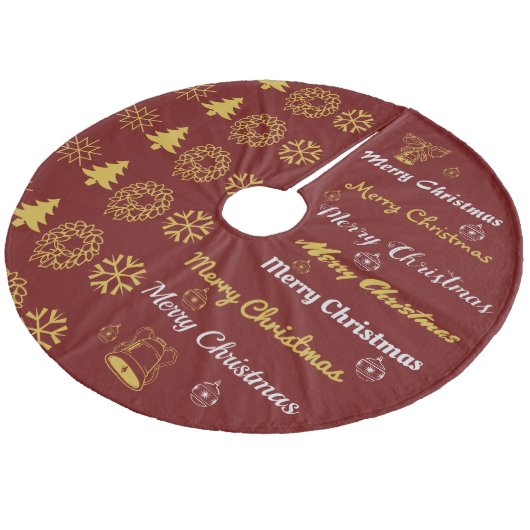 Merry Kerstcollage Donkerrood Gold S2 Fleece Kerstboom Rok (Gekanteld)