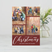 Merry Kerstcollage Multi-Photo Maroon Feestdagenkaart (Staand voorkant)