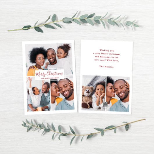 Merry Kerstcollage Vijf Foto Rood en Wit Feestdagenkaart