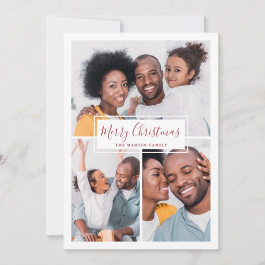 Merry Kerstcollage Vijf Foto Rood en Wit Feestdagenkaart (Voorkant)