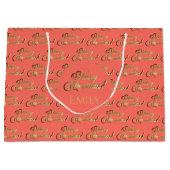 Merry Kerstcoral Oranje Gold Script Pattern Groot Cadeauzakje (Voorkant)