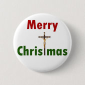 Merry Kerstcrucifix Ronde Button 5,7 Cm (Voorkant)