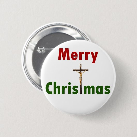Merry Kerstcrucifix Ronde Button 5,7 Cm (Voorkant /achterkant)