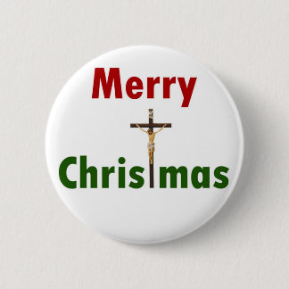 Merry Kerstcrucifix Ronde Button 5,7 Cm
