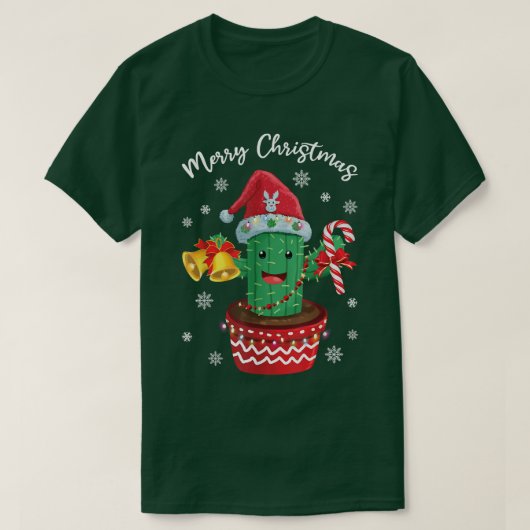 Merry Kerstcute Cactus Santa Hat Candy Cane F T-shirt (Design voorkant)