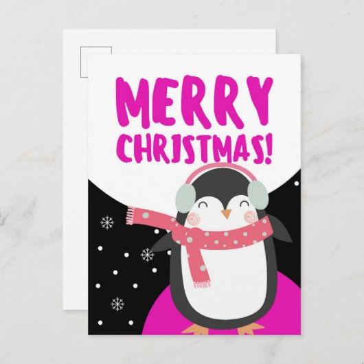 Merry Kerstcute Cartoon Penguin Briefkaart (Voorkant / Achterkant)