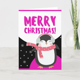 Merry Kerstcute Cartoon Penguin Feestdagen Kaart