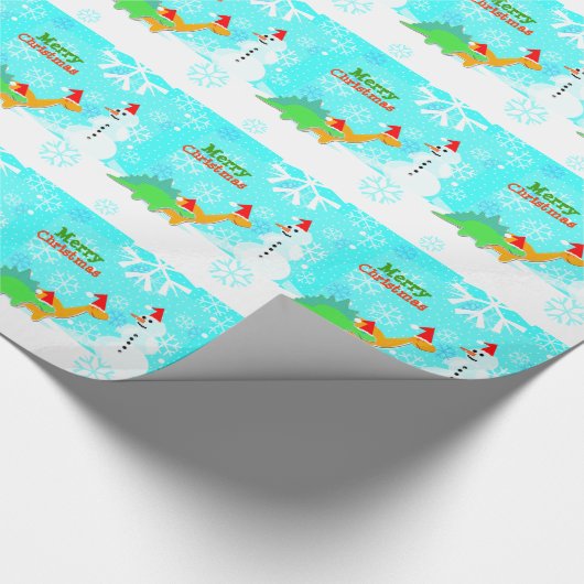 Merry Kerstcute Dinosaurs Cadeaupapier (Hoek)