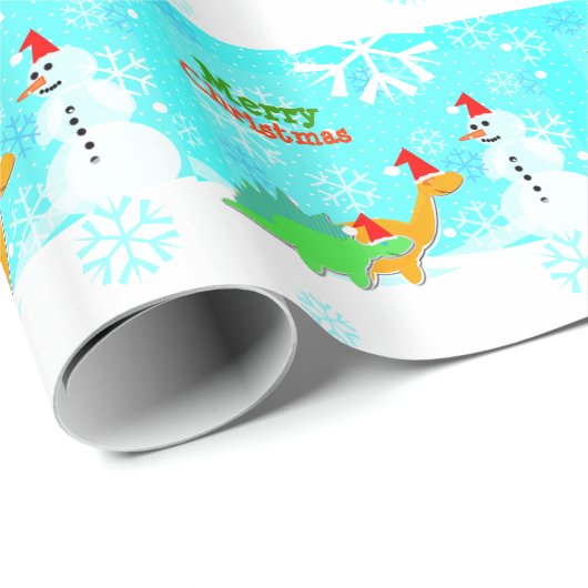 Merry Kerstcute Dinosaurs Cadeaupapier (Rol Hoek)