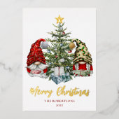 Merry Kerstcute Gnomes Folie Feestdagenkaart (Voorkant)