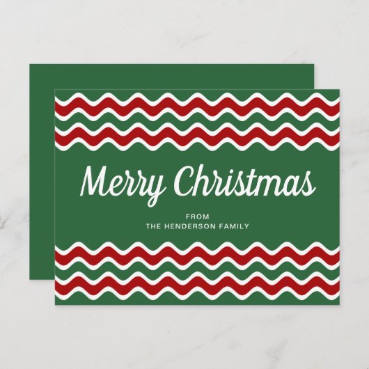 Merry Kerstcute Green Red Wave Stripes Briefkaart (Voorkant / Achterkant)