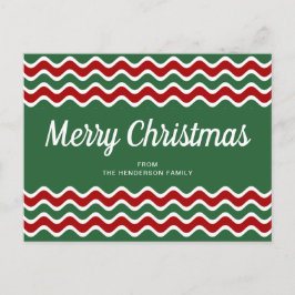 Merry Kerstcute Green Red Wave Stripes Briefkaart