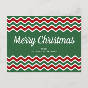 Merry Kerstcute Green Red Wave Stripes Briefkaart