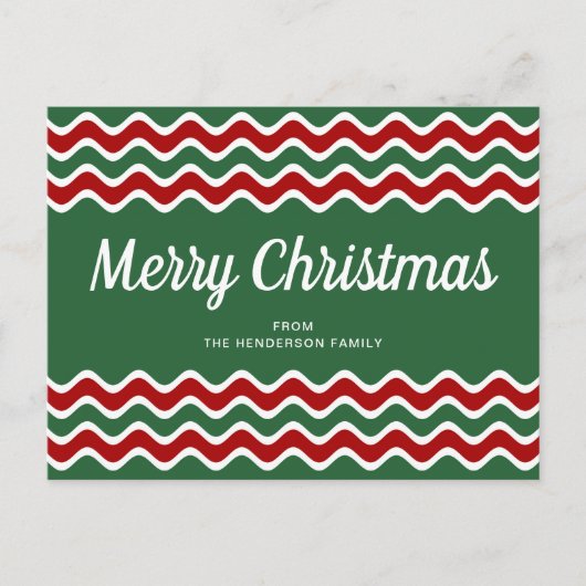Merry Kerstcute Green Red Wave Stripes Briefkaart (Voorkant)
