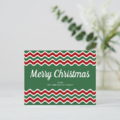 Merry Kerstcute Green Red Wave Stripes Briefkaart (Staand voorkant)