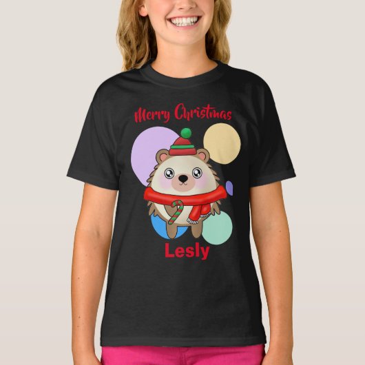 Merry Kerstcute Kawaii Friendly Hedegel T-shirt (Voorkant)