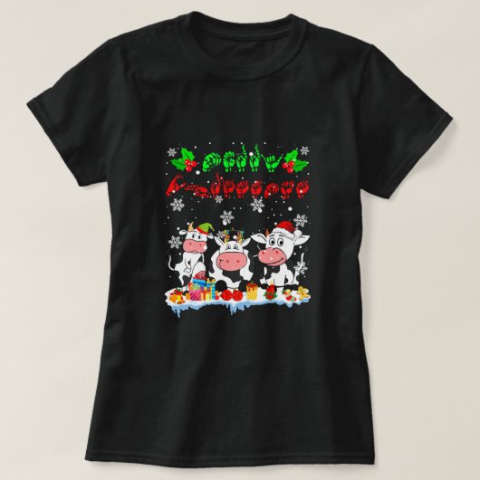 Merry Kerstcute Koe Farmer ASL Sign Language T-shirt (Design voorkant)