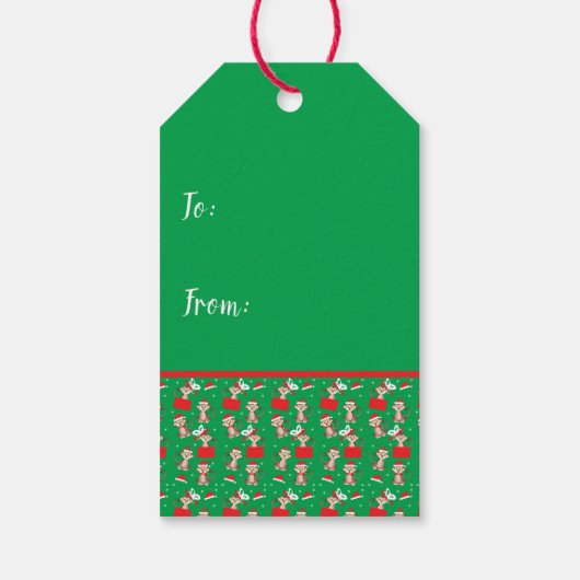 Merry Kerstcute Monkey Santa Hat Pattern Cadeaulabel (Achterkant)
