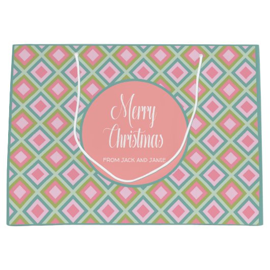 Merry Kerstcute Pastel Roze Blauwgroen Groen Groot Cadeauzakje (Voorkant)