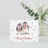 Merry Kerstcute Penguin Couple Briefkaart (Staand voorkant)
