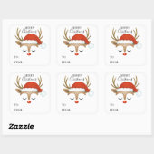 Merry Kerstcute Personalized Reindeer Vierkante Sticker (Vel)