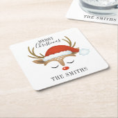 Merry Kerstcute Reindeer Kartonnen Onderzetters (Schuin)