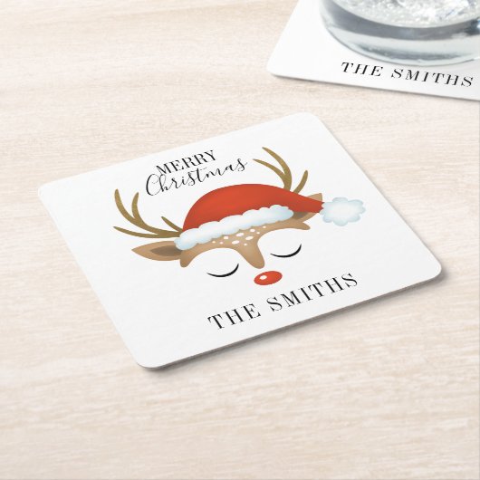 Merry Kerstcute Reindeer Kartonnen Onderzetters (Schuin)