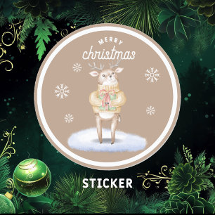 Merry Kerstcute Reindeer Ronde Sticker