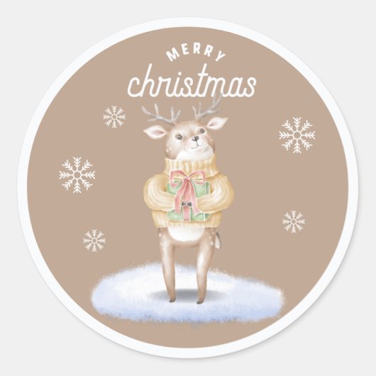 Merry Kerstcute Reindeer Ronde Sticker (Voorkant)