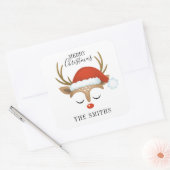 Merry Kerstcute Reindeer Vierkante Sticker (Envelop)