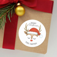 Merry Kerstcute renindeer Classic Round Sticke