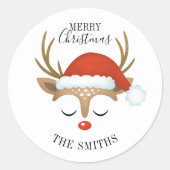 Merry Kerstcute renindeer Classic Round Sticke Ronde Sticker (Voorkant)