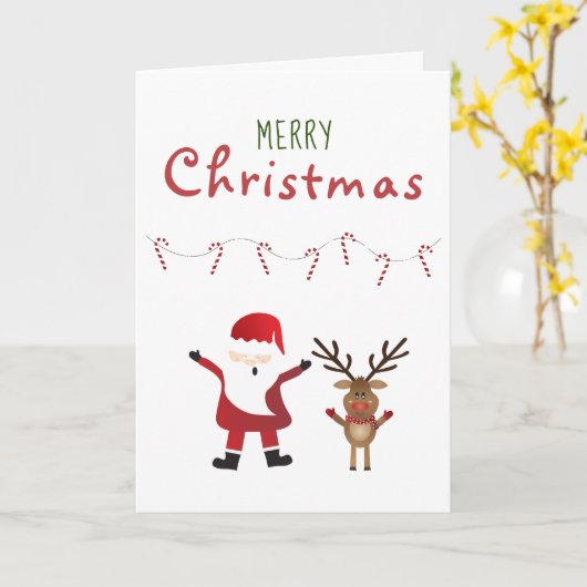 Merry Kerstcute Santa Claus Candy Canes Green Kaart (Gele Bloem)