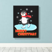 Merry Kerstcute Winter Penguin Canvas Afdruk (Insitu (Houten vloer))