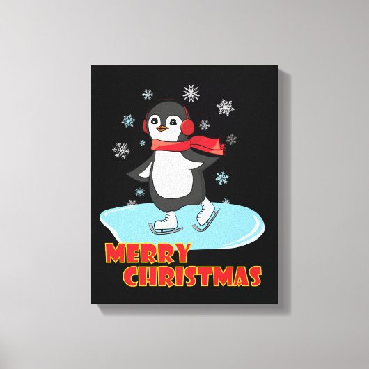 Merry Kerstcute Winter Penguin Canvas Afdruk (Voorkant)