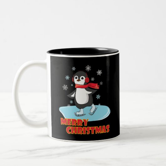 Merry Kerstcute Winter Penguin Tweekleurige Koffiemok (Links)