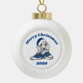 Merry Kerstdachshund Puppy Keramische Bal Ornament (Voorkant)