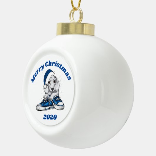 Merry Kerstdachshund Puppy Keramische Bal Ornament (Rechts)