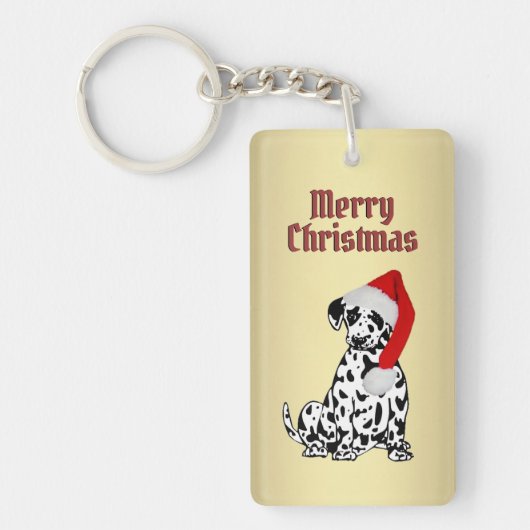 Merry Kerstdalmatian Dog Gold Sleutelhanger (Voorkant)